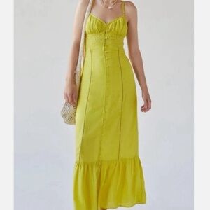 Urban Outfitters Yellow Pleated Spaghetti Strap Maxi Dress, Size S Petite NWOT